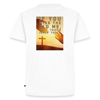 That's Jesus' fault - Men's Premium Organic T-Shirt - white - Back - Nico (187cm)