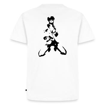 Frau mit Waffe - T-shirt Premium bio Homme - blanc - Dos - Nico (187cm)