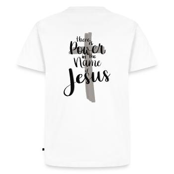 Il y a du pouvoir au nom de Jésus - T-shirt Premium bio Homme - blanc - Dos - Nico (187cm)