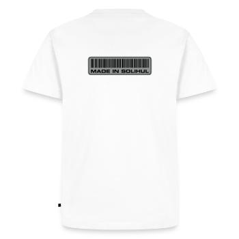 made-in-solihul-defender - Men's Premium Organic T-Shirt - white - Back - Nico (187cm)