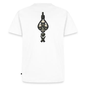 Collection Avi – Crânes et flammes - T-shirt Premium bio Homme - blanc - Dos - Nico (187cm)