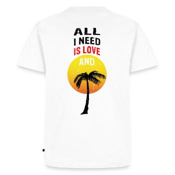 ALL I NEED IS LOVE AND whole palm tree - Men's Premium Organic T-Shirt - white - Back - Nico (187cm)