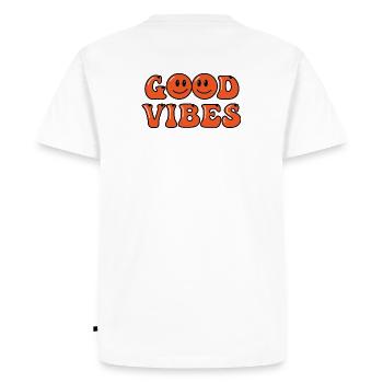 Bonne onde, police orange bulleuse - T-shirt Premium bio Homme - blanc - Dos - Nico (187cm)