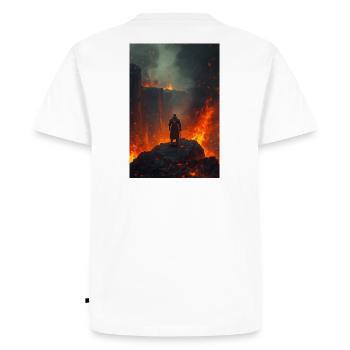 Flaming Knight at the Lava Field - Men's Premium Organic T-Shirt - white - Back - Nico (187cm)