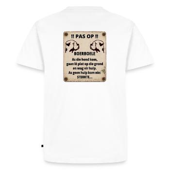 Signe d’avertissement Boerboel – Humour avec mordant - T-shirt Premium bio Homme - blanc - Dos - Nico (187cm)