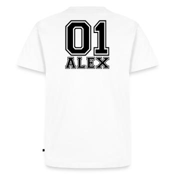 Alex - Nom - T-shirt Premium bio Homme - blanc - Dos - Nico (187cm)