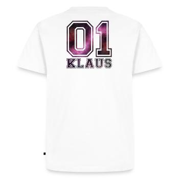 nom Klaus - T-shirt Premium bio Homme - blanc - Dos - Nico (187cm)