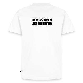 Open your eyes, tell the truth - Men's Premium Organic T-Shirt - white - Back - Nico (187cm)