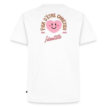 Cœur positif avec message d'amour et paix - T-shirt Premium bio Homme - blanc - Dos - Nico (187cm)