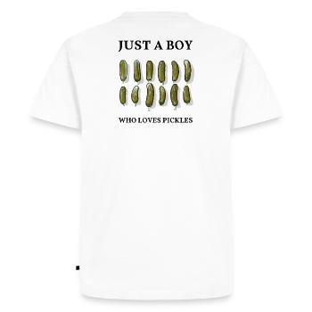 JUSTE UN GARÇON QUI ADORE LES CORNICHONS - Essiggurken - T-shirt Premium bio Homme - blanc - Dos - Nico (187cm)