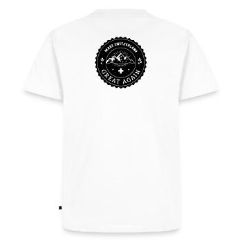 RENDRE LA SUISSE GRANDE À NOUVEAU Emblème - T-shirt Premium bio Homme - blanc - Dos - Nico (187cm)