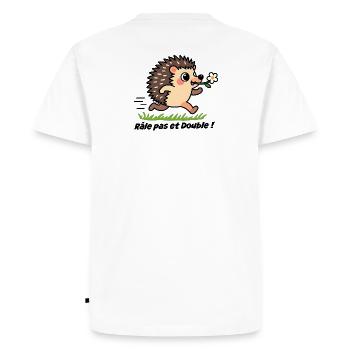 Autocollant caravane, van Râle pas et double ! - T-shirt Premium bio Homme - blanc - Dos - Nico (187cm)