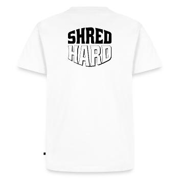Shred Hard Snowboard Style - Men's Premium Organic T-Shirt - white - Back - Nico (187cm)