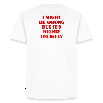 Je peux me tromper mais c’est un je-sais-tout très improbable - T-shirt Premium bio Homme - blanc - Dos - Nico (187cm)