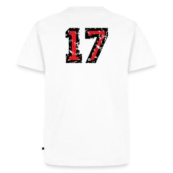Le numéro dix-sept, - No. 17 (deux couleurs) rouge - T-shirt Premium bio Homme - blanc - Dos - Nico (187cm)