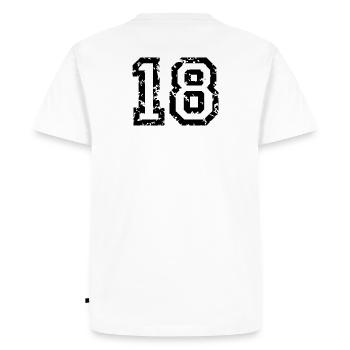 Le numéro dix-huit, - No. 18 (deux couleurs) blanc - T-shirt Premium bio Homme - blanc - Dos - Nico (187cm)