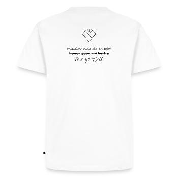 Strategy & Authority - Self-Love - Men's Premium Organic T-Shirt - white - Back - Nico (187cm)