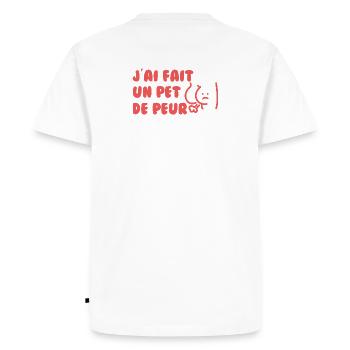J’ai fait un pet de peur — Slogan humoristique - T-shirt Premium bio Homme - blanc - Dos - Nico (187cm)