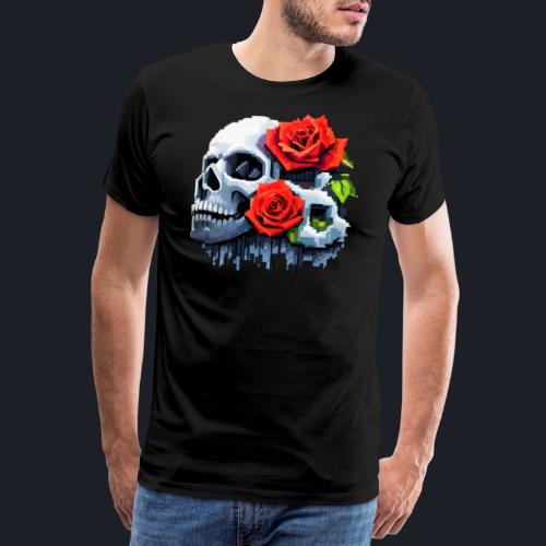 8Bit Skull - The 2 Roses - Männer Premium T-Shirt