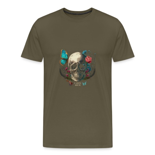 carpe diem - Totenkopf, Schmetterling, Blumen - Männer Premium T-Shirt