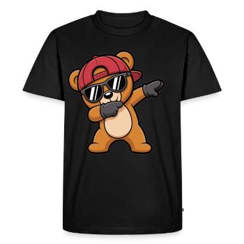 Dabbing Bear with Cap – Cool Kids Motif - Men's Premium Organic T-Shirt - black - Front - Nico (187cm)
