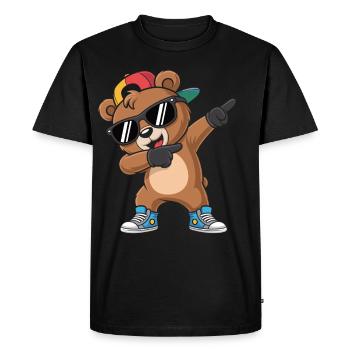 Dabbing Bear with Cap – Cool Kids Motif - Men's Premium Organic T-Shirt - black - Front - Nico (187cm)