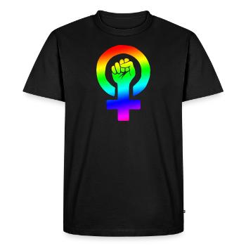 Fist féministe arc-en-ciel - T-shirt Premium bio Homme - noir - Devant - Nico (187cm)