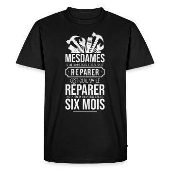Humour bricolage bricoleur blague drôle réparer - T-shirt Premium bio Homme - noir - Devant - Nico (187cm)