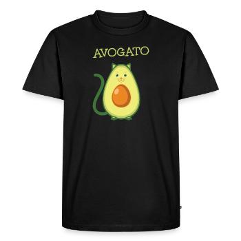 Avogato, Avocado Cat - Men's Premium Organic T-Shirt - black - Front - Nico (187cm)
