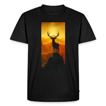 Cerf sur la montagne avec vue dans la forêt - T-shirt Premium bio Homme - noir - Devant - Nico (187cm)