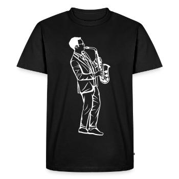 Dessin de garçon au saxophone - T-shirt Premium bio Homme - noir - Devant - Nico (187cm)