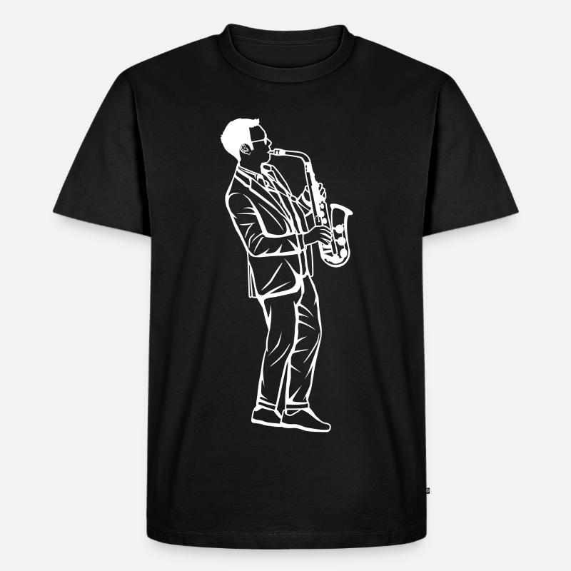 Saxophon Junge Zeichnung - Männer Premium Bio T-Shirt - Schwarz