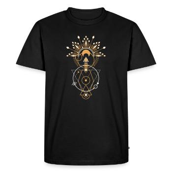Mandala de la Géométrie Sacrée Dorée - T-shirt Premium bio Homme - noir - Devant - Nico (187cm)
