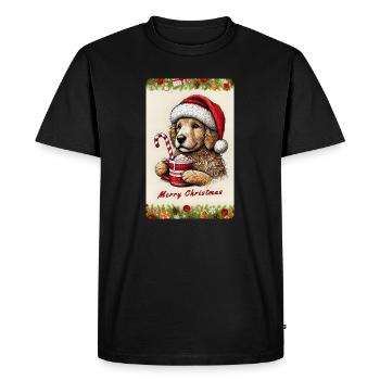 Chiot de Noël au chocolat chaud - T-shirt Premium bio Homme - noir - Devant - Nico (187cm)