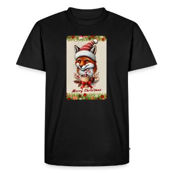 Festive Christmas fox with hot chocolate - Men's Premium Organic T-Shirt - black - Front - Nico (187cm)