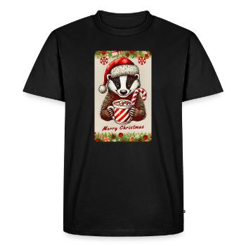 Blaireau de Noël au chocolat chaud - T-shirt Premium bio Homme - noir - Devant - Nico (187cm)