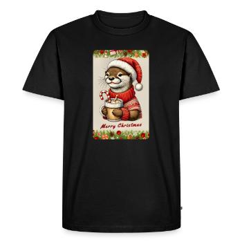 Christmas otter with hot chocolate - Men's Premium Organic T-Shirt - black - Front - Nico (187cm)
