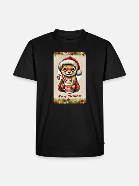Christmas marten with hot chocolate - Men's Premium Organic T-Shirt - black