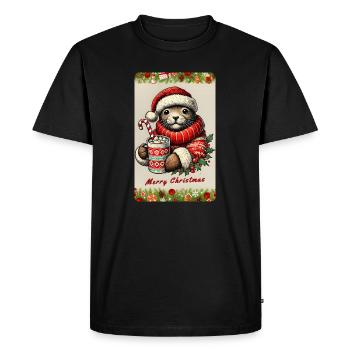 Christmas otter with hot chocolate - Men's Premium Organic T-Shirt - black - Front - Nico (187cm)