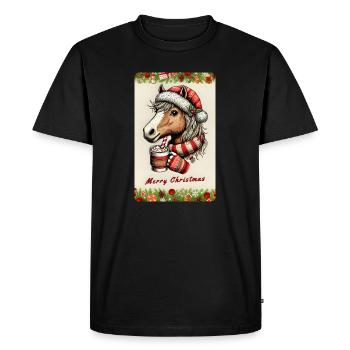 Christmas horse with hot chocolate - Men's Premium Organic T-Shirt - black - Front - Nico (187cm)
