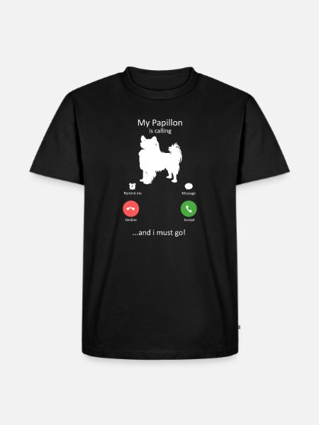 Papillon Dog Calling Smartphone Interface - Men's Premium Organic T-Shirt - black