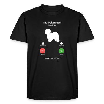 Un Pékinois appelle le propriétaire drôle de chien - T-shirt Premium bio Homme - noir - Devant - Nico (187cm)