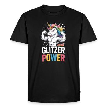 Puissance Pailletée Muscle, Licorne Arc-en-ciel Force - T-shirt Premium bio Homme - noir - Devant - Nico (187cm)
