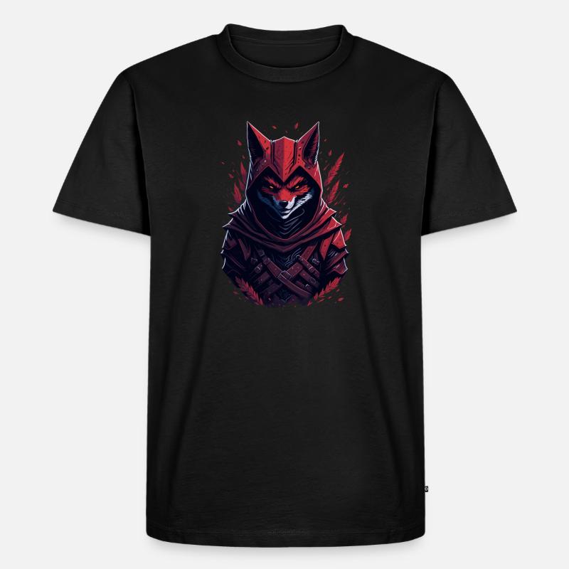 Fox Samurai - Männer Premium Bio T-Shirt - Schwarz
