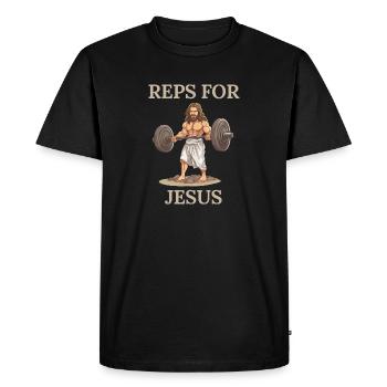 Reps for Jesus - Motivation au gymnase - Fitness - T-shirt Premium bio Homme - noir - Devant - Nico (187cm)