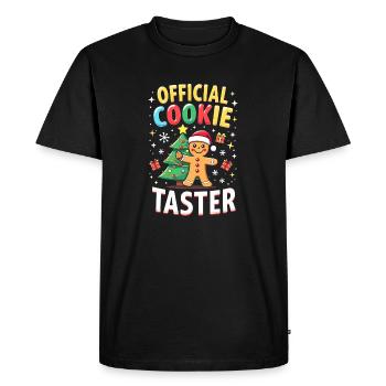 Official Cookie Button - Men's Premium Organic T-Shirt - black - Front - Nico (187cm)