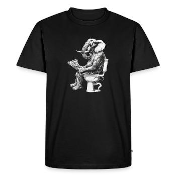 Drôle d’éléphant sur les toilettes – œuvre d’art en noir et blanc - T-shirt Premium bio Homme - noir - Devant - Nico (187cm)