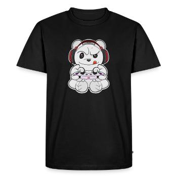 Polar Bear With Gaming Controller I Funny Gaming - Men's Premium Organic T-Shirt - black - Front - Nico (187cm)