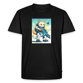Cat Warrior - Men's Premium Organic T-Shirt - black - Front - Nico (187cm)