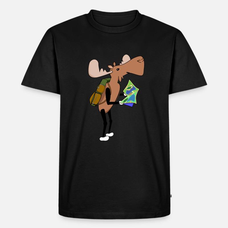 Elch Comic Wandern Karte - Männer Premium Bio T-Shirt - Schwarz